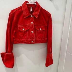 Zara Cropped Red Jean Jacket